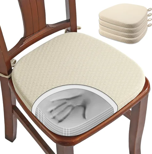 Miniatura 16 de BUYUE Cojines de Espuma Viscoelástica de Lujo para Sillas, Paquete de 6, Jacquard 16" en Forma de U, Cojines Cómodos para Sillas de Comedor, Borgoña
