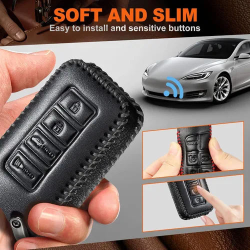 Miniatura 2 de Slohif Funda de llavero de cuero para Lexus para ES GS LS NX RS GX LX RC LC, Estuche de cuero + Anillo en D + Gancho (Negro)