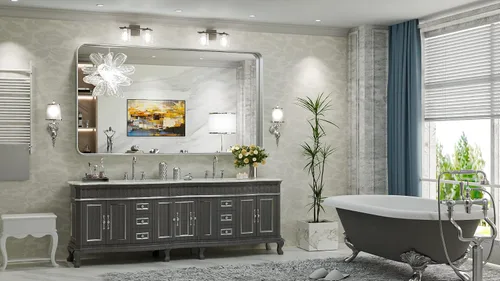 Miniatura 255 de TokeShimi - Espejo para pared de baño, espejo de tocador con marco de metal de aleación de aluminio mate cepillado e inoxidable, decoración rústica
