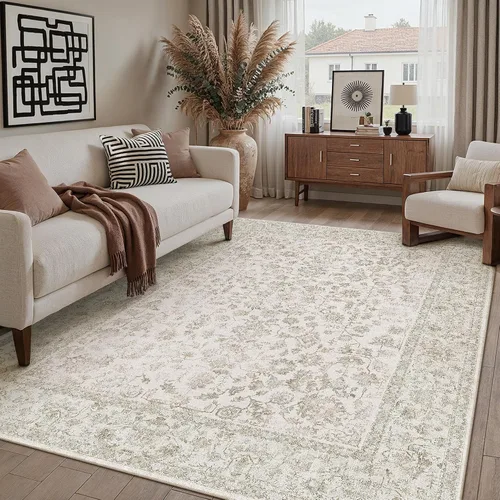 Miniatura 26 de PureCozy Alfombra de área beige de 2 x 3 pulgadas, lavable, vintage, pequeña, para entrada, cocina, suave, retro, floral, de pelo bajo, tapete