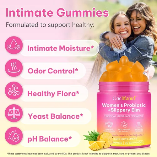Miniatura 2 de Gomitas de probióticos femeninos para mujeres con olmo resbaladizo, probióticos vaginales para mujeres, gomitas de equilibrio femenino de pH para un