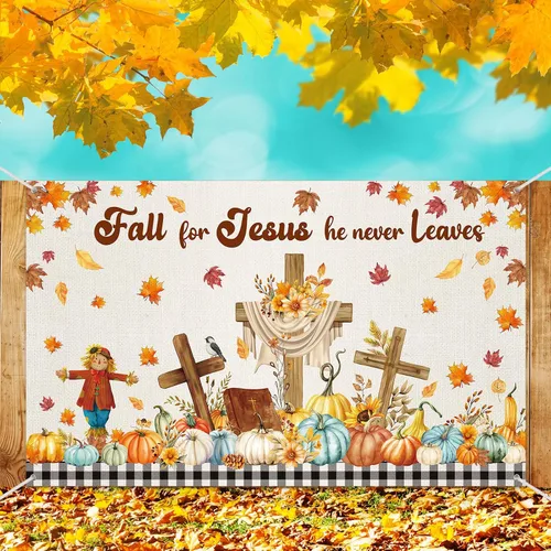 Miniatura 7 de Harloon Decoración de pancarta de otoño para Jesús, decoración de calabaza de Acción de Gracias, telón de fondo de fiesta de otoño, Acción