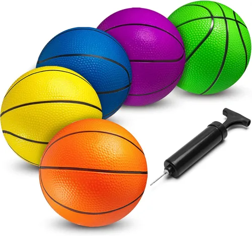 Mini Basketball Set for Kids - 6 Inch (5 Pack) w/Hand Pump - Small Size Indoor Mini Hoop Balls for Toddlers - Over The Door Basketball Games, Indoor