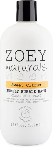 Zoey Naturals - Baño de burbujas de cítricos dulces para niños y bebés, jabón orgánico sin lágrimas, no tóxico para niños con aloe hidratante y