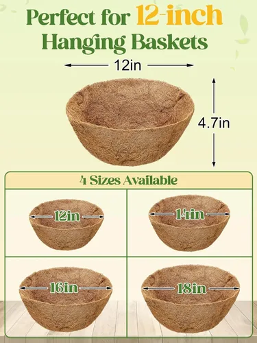 Miniatura 4 de ANPHSIN 4 forros de coco de 12 pulgadas para macetas colgantes, hechas de fibra de coco 100% natural, forro redondo grueso transpirable para porche