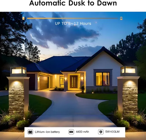 Miniatura 2 de Luz solar para poste, lámpara solar de atardecer a amanecer, poste de luz de pilar impermeable IP65, luces para exterior de 6.3", 3000k, aluminio