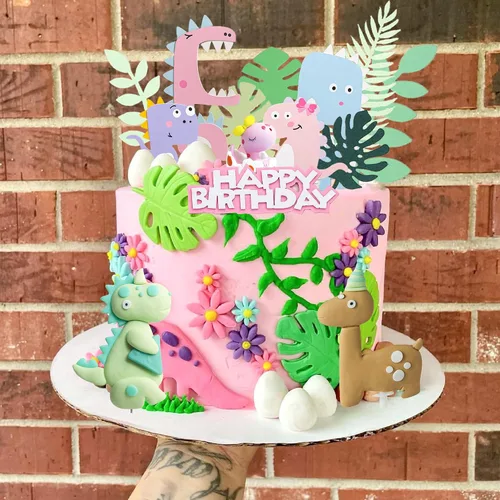 Miniatura 2 de Decoración de pastel de cumpleaños de Little Dino para decoración de pastel de huevo de dinosaurio, suministros para fiesta de cumpleaños de tres