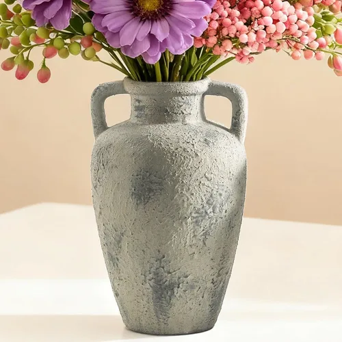 Miniatura 17 de Florero de cerámica con asas, jarrón de 12 pulgadas de alto para centros de mesa, grandes jarrones decorativos de terracota, jarrones rústicos