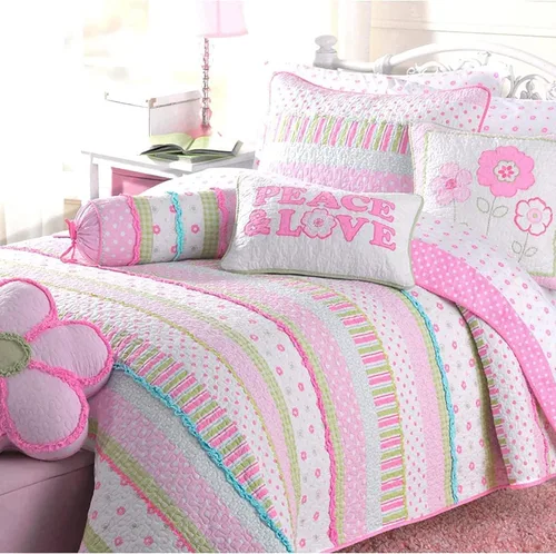 Miniatura 13 de Cozy Line Home Fashions Juego de ropa de cama acolchado reversible de niña con volantes rosa claro y azul de 100% algodón, colcha, cubrecama