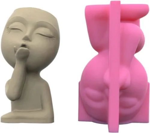 Miniatura 4 de Moldes de hormigón para macetas, 2 piezas de molde de silicona para macetas de figura de cabeza de niña pequeña, molde de silicona para decoración