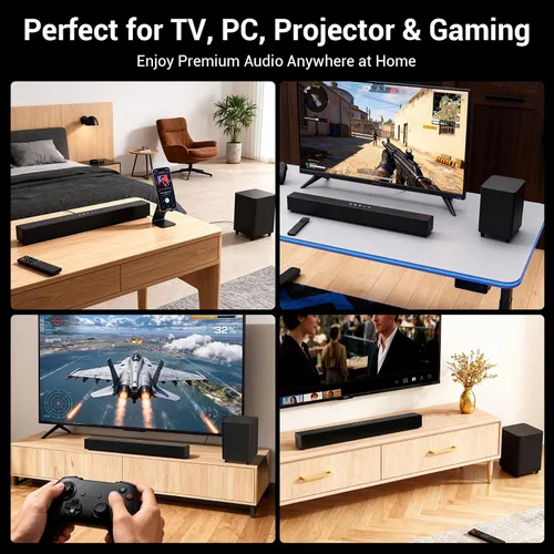 Miniatura 8 de Barra de sonido para TV con subwoofer, altavoz Bluetooth de 60 W, graves profundos, sistema de sonido envolvente de cine en casa de 2.1 canales