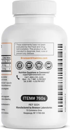 Miniatura 7 de Suplemento de Vitamina K Triple Play de Bronson (vitamina K2 MK7 / vitamina K2 MK4 / vitamina K1) 0,00002 oz, 1