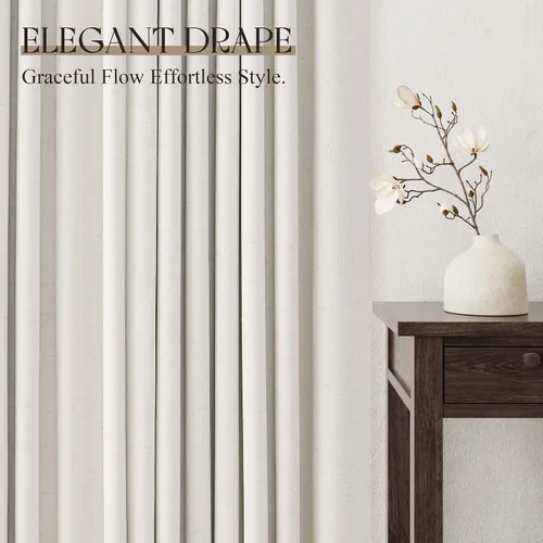 Miniatura 3 de Cortinas Opacas de Lino Beige Blanco de 84 Pulgadas de Largo, Juego de 2 Paneles para Sala de Estar y Dormitorio, Térmicas con Reducción de Ruido