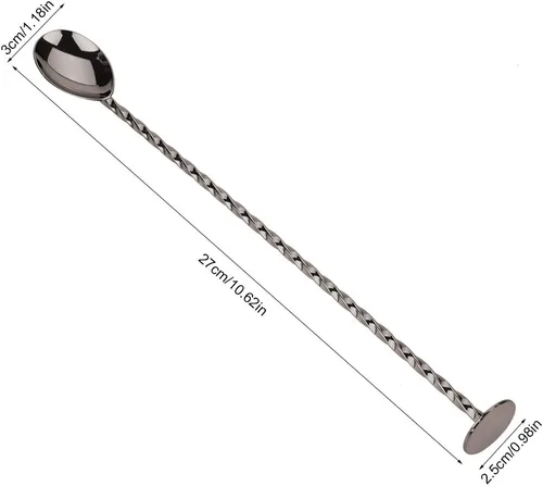 Miniatura 3 de Cuchara agitadora de cóctel, cuchara de acero inoxidable, cuchara de cóctel para bebidas, herramienta de mezcla de café con mango largo (# 9 negro)