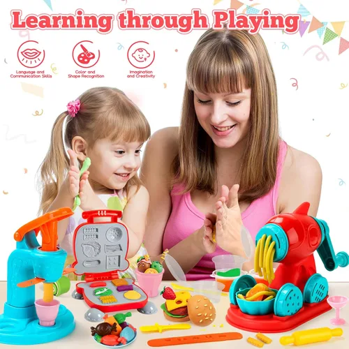 Miniatura 7 de SOCBTNSO Juego de masa 3 en 1, 59 piezas para niños de 4 a 8 años, kit de herramientas de masa con máquina para hacer helados, fideos