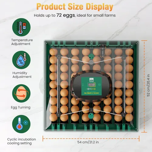 Miniatura 5 de Incubadora de huevos para huevos de gallina, capacidad máxima de 72 huevos con girador automático de huevos y control de humedad, incubadora