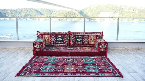 Miniatura 2 de arabicsofa Sofá Majlis Árabe Granate con Cojines – Sofá Modular de Dos Plazas de Suelo para Sala de Estar
