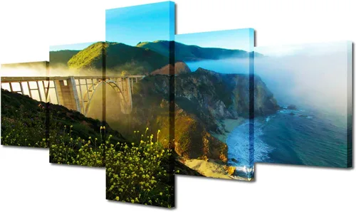 Miniatura 121 de TUMOVO Lienzo decorativo para pared de sala de estar, 5 paneles de naturaleza, Alaska, Estados Unidos, autopista alrededor de montañas, paisaje