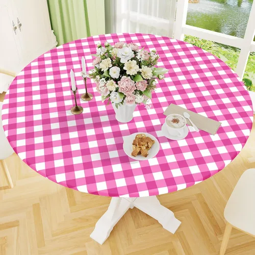 Miniatura 30 de Smiry - Mantel redondo de picnic de vinilo elástico impermeable con respaldo de franela, mantel de vinilo ajustable para mesas de 31-35 pulgadas