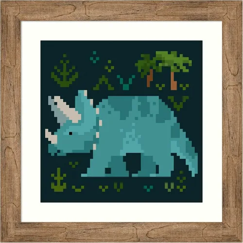 Amanti Art Framed Wall Art Print 24x24 Pixel Dinos I by Victoria Barnes, Animals Wall Art, Vintage Decor, Medium Poster Painting Artwork for Living