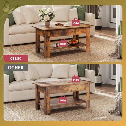 Miniatura 4 de WLIVE Mesa de Centro, Mesa de Centro de 39" con Tapa Elevable y Compartimento Oculto, Estante de Almacenamiento y Tapa Elevable para Hogar, Sala