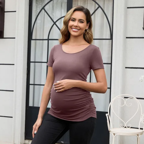 Miniatura 113 de GINKANA Blusas de maternidad de manga corta, diseño floral, fruncido, casual, para mamá, para embarazo