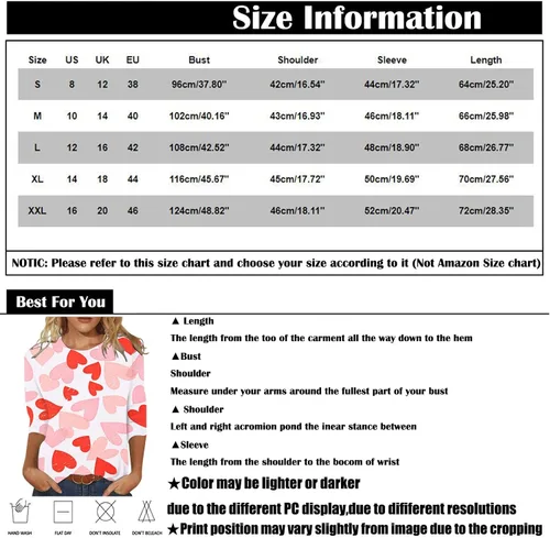 Miniatura 2 de ZEFOTIM Camisa de San Valentín para mujer, manga 34, con estampado de corazones de amor, casual, a la moda