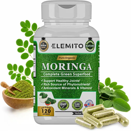 Moringa Oleifera Cápsulas de 1000 mg | Polvo de hoja de moringa pura | Superalimento verde para el metabolismo y el apoyo inmunológico | Sin OMG,