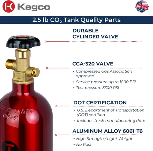 Miniatura 4 de Kegco ZXB2.5-R Cilindro de Co2, 2.5 libras, rojo