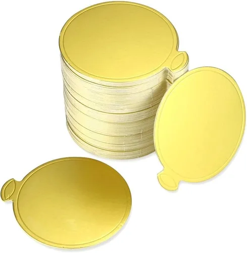 Miniatura 3 de 200 mini tableros redondos para tartas de 3.15 pulgadas, base de círculo dorado, para cupcakes, postres, bandeja para decorar pasteles, fiestas