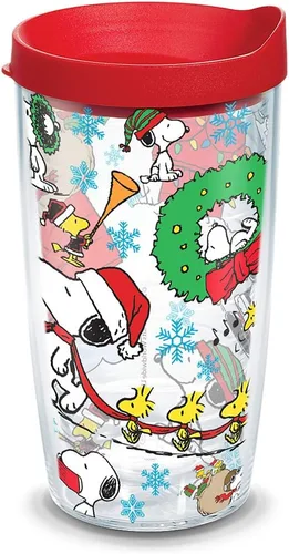 Tervis Vaso aislado de doble pared con collage navideño de Peanuts hecho en Estados Unidos, mantiene las bebidas frías y calientes, 16 onzas, clásico