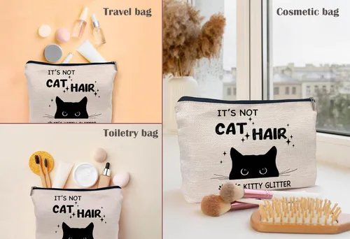 Miniatura 2 de Divertida bolsa de maquillaje para gatos, bolsa de cosméticos pequeña con cremallera, regalos de cumpleaños para amantes de los gatos, mujeres, Cat-a