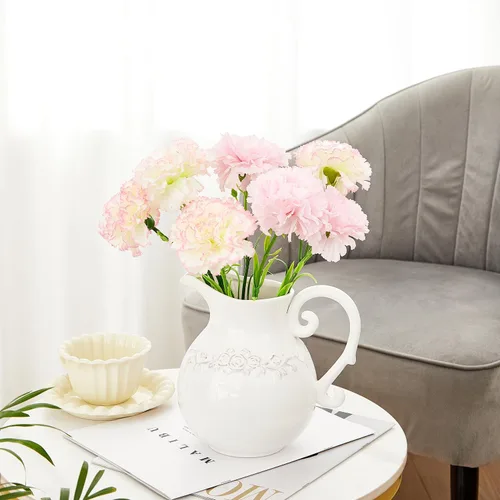 Miniatura 5 de Jarrón de Cerámica Blanco con Flor, Jarra de Cerámica de Granja para Decoración del Hogar, 18.5 cm de Altura.