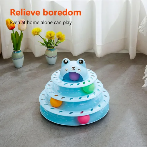 Miniatura 5 de Juguetes para gatos, pista de bola giratoria de 4 niveles, juguete interactivo para gatos de interior, rodillo divertido con bola giratoria Azul