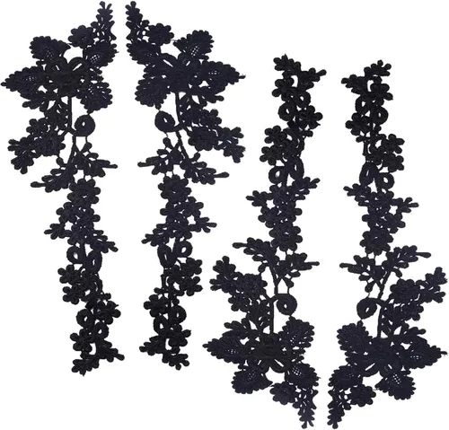 Miniatura 12 de GORGECRAFT 2 pares de parches de flores negras para ropa, apliques bordados, ramo de rosas bohemias, parches para coser, vestidos de novia, cuello