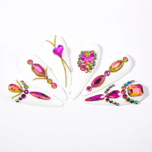 Miniatura 6 de Kit de diamantes de imitación para uñas, 9080 diamantes de imitación con parte trasera plana para decoración de cristales de uñas, corazones