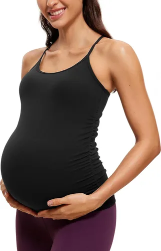 CRZ YOGA Butterluxe - Camiseta sin mangas de maternidad con espalda en Y para mujer, fruncida, básica, sin mangas, atlética, para yoga