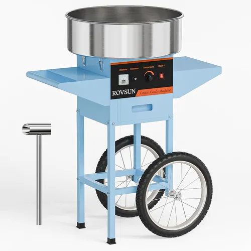 Miniatura 11 de ROVSUN Carrito de máquina de algodón de azúcar de 21 pulgadas, máquina eléctrica de algodón para hacer hilo dental con tapa, cuenco de acero Rosa