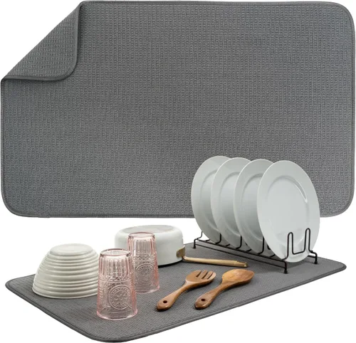 Miniatura 15 de S&T INC. Tapete de microfibra para secado de platos, reversible y absorbente para cocina, de 16 x 18 pulgadas, color negro