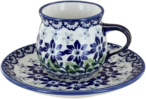 Miniatura 4 de Blue Rose Polish Pottery - Taza y platillo de café expreso de mariposa amarilla y azul - 3 onzas - Taza y platillo únicos, perfecto para el desayuno