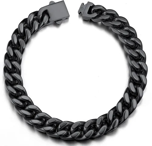 ChainsProMax Pulseras de cadena cubana de acero inoxidable para hombre, 5790.472 in de ancho, 7.58.39 pulgadas de largo, negrodorado (enviar caja de