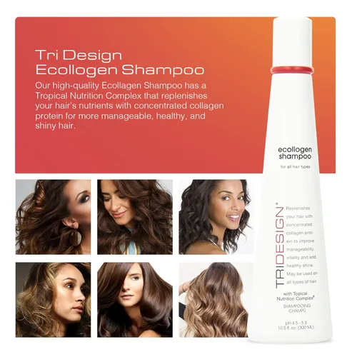 Miniatura 3 de TRIDESIGN Ecollogen Champú hidratante – Cuidado del cabello hidratante y voluminizador para cabello natural, unisex, fórmula espesante – Limpiador