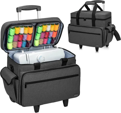 Teamoy Estuche para máquina de coser con ruedas ajustables, bolsa para máquina de coser rodante con ruedas y almohadilla inferior de madera,