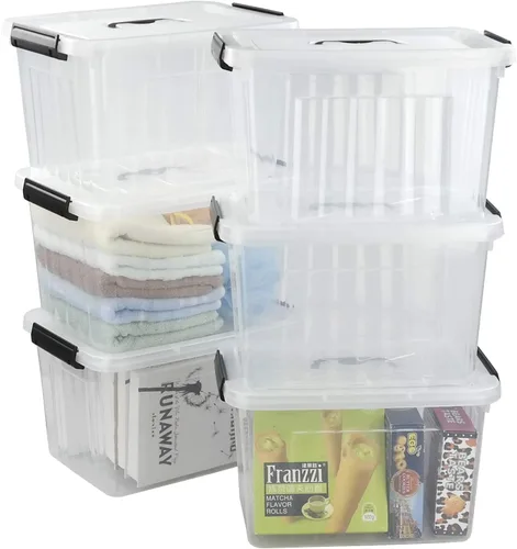 Cajas de almacenamiento de 10 litros, bolsas de almacenamiento de plástico transparente con tapas, juego de 6