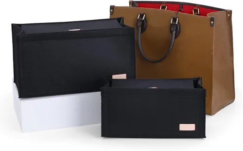 Miniatura 6 de Doxo Organizador de bolso, organizador de bolsa de fieltro con cremallera, perfecto para Lv Onthego GM 40 y D Book Tote grande (negro con cubierta)