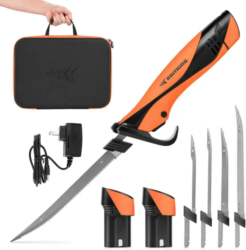 Cuchillo de filete eléctrico KastKing Speed Demon Pro de iones de litio - Cuchillo de pesca recargable inalámbrico con 4 cuchillas, motor de alto