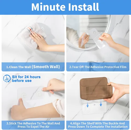 Miniatura 4 de Diesisa Organizador de Pared de Acrílico de 2 piezas, Organizador Adhesivo para Puerta de Gabinete, Estantes de Baño de Acrílico para Pared, Sin