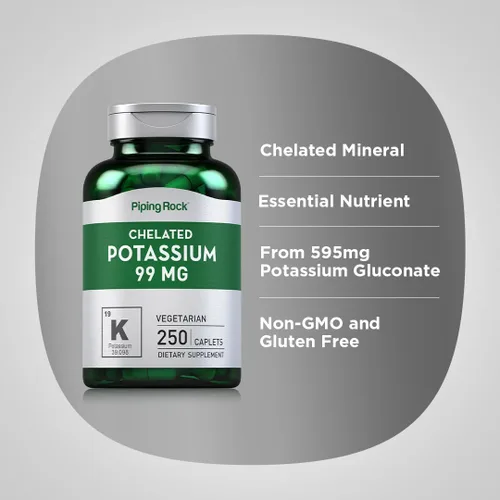 Miniatura 4 de Piping Rock Suplemento de potasio quelado 99 mg 250 cápsulas Gluconato de potasio Vegetariano, sin OMG, sin gluten