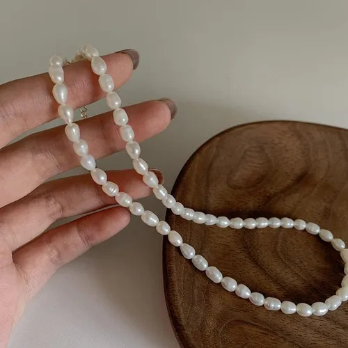 Miniatura 6 de InzheG Gargantilla de perlas de agua dulce, chapado en oro de 14 quilates, hecho a mano, delicado collar de perlas de oro cultivado barroco