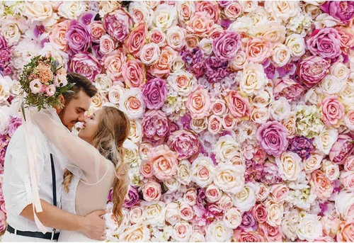 Miniatura 4 de Telón de fondo floral rosa de 5 x 3 pies, fondo de fotografía de flores rosas rosas para exteriores, telón de fondo para baby shower, boda, fiesta